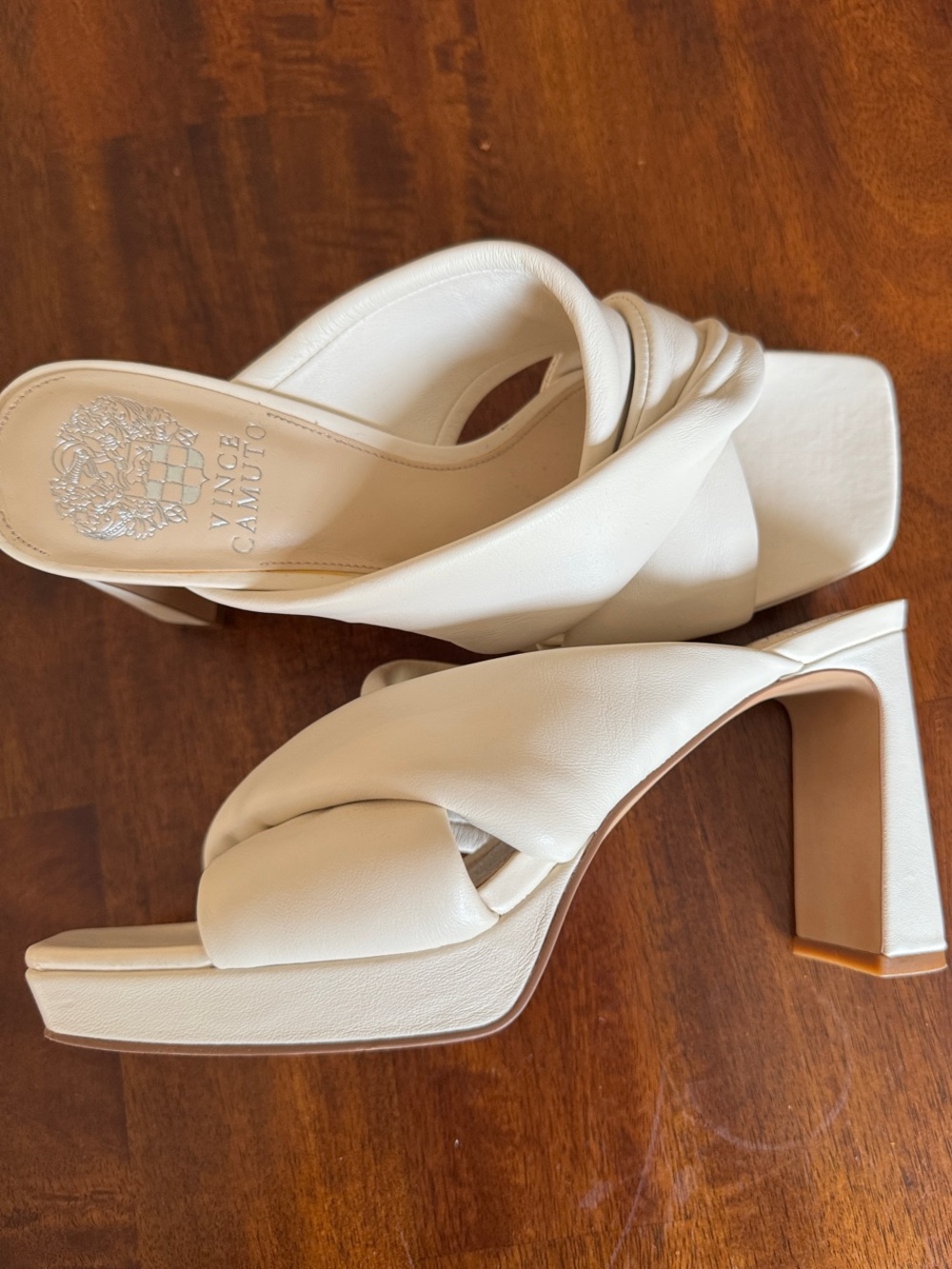 Vince Camuto Ivory Ruched Square-Toe Slide Mules